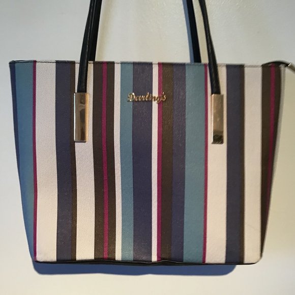 Darling's Striped Polyurethane Tote Bag - Picture 3 of 9